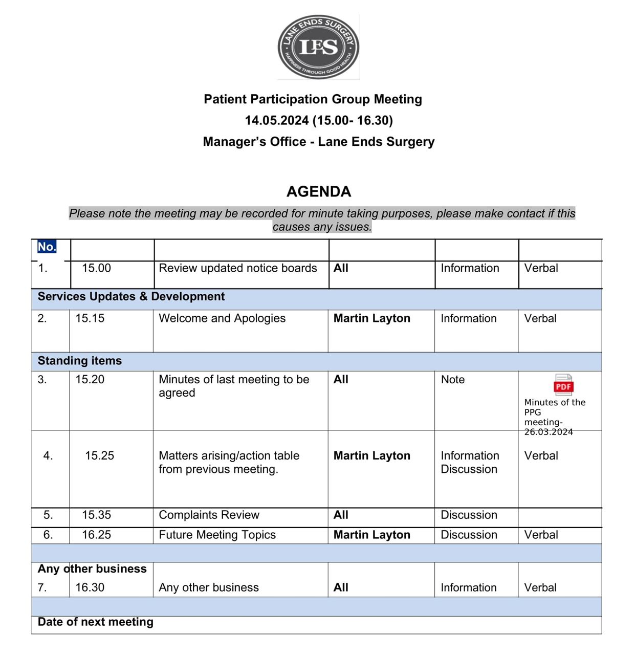 May PPG Agenda